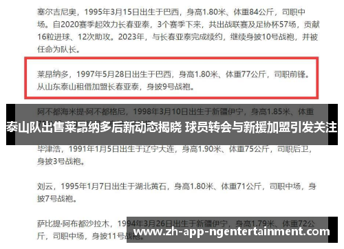 泰山队出售莱昂纳多后新动态揭晓 球员转会与新援加盟引发关注
